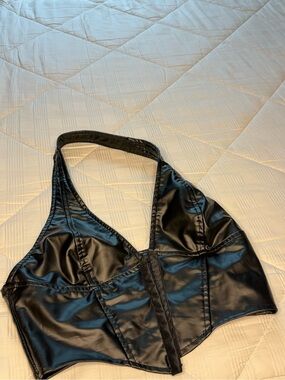 Forever 21 Black Faux Leather Trim Top